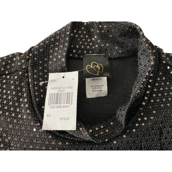 NWT Gold Heart Mood Top Womens XL Black Metallic Fringe Festival Dance Bodysuit - Picture 3 of 8